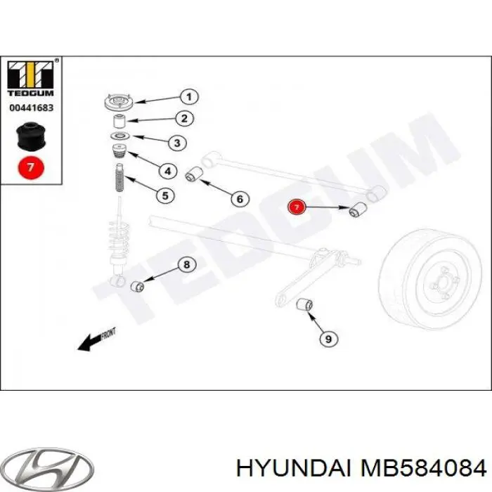 Сайлентблок тяги поперечной (задней подвески) MB584084 Hyundai/Kia