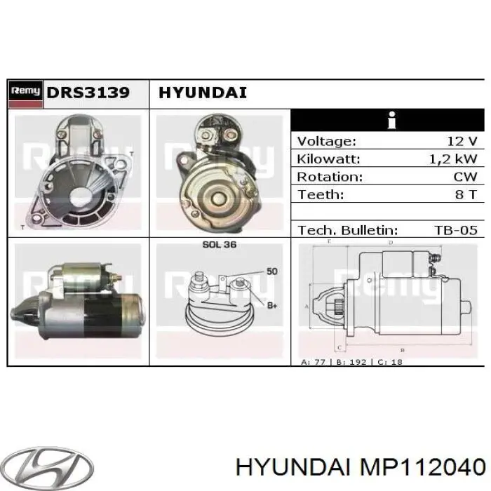 Стартер MP112040 Hyundai/Kia