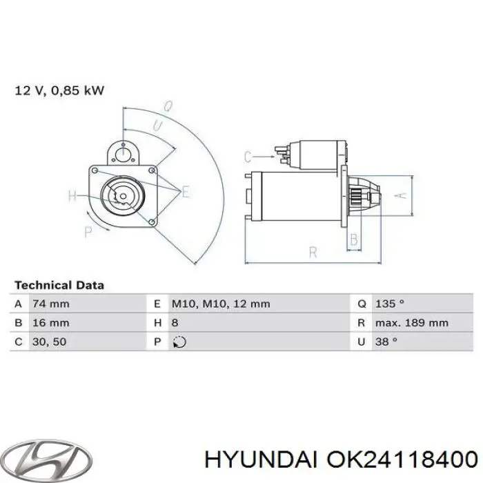 Стартер OK24118400 Hyundai/Kia