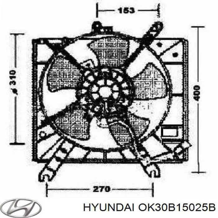 Диффузор вентилятора в сборе с мотором и крыльчаткой OK30B15025B Hyundai/Kia