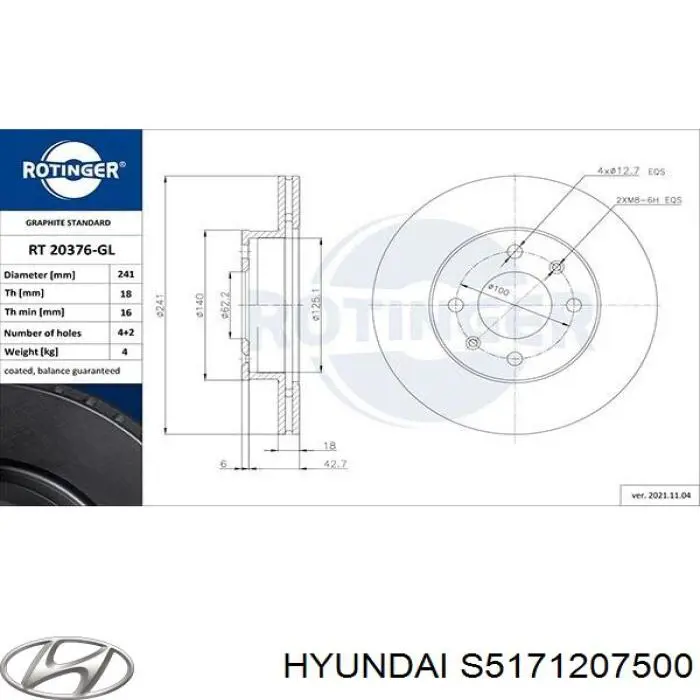 Купить S5171207500 Hyundai/Kia Ротор тормозной