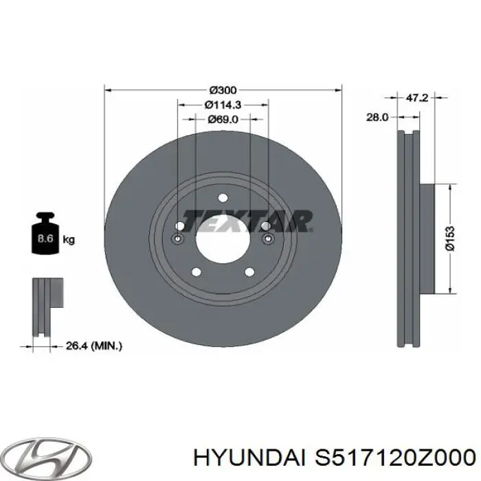 Тормоз дисковый передний Hyundai/Kia S517120Z000 цена, от 50.87 USD