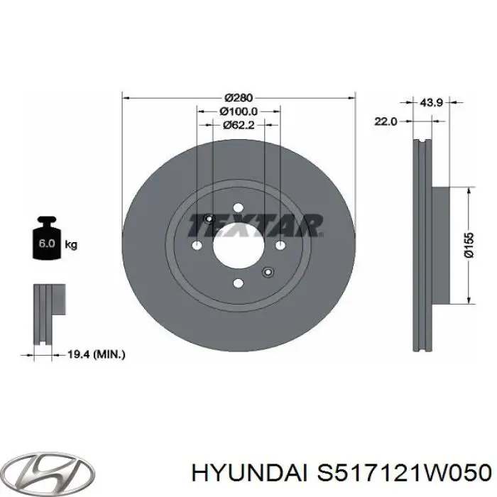 S517121W050 Hyundai/Kia тормозные диски