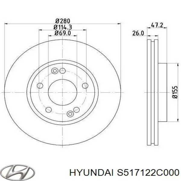 Передние тормозные диски S517122C000 Hyundai/Kia