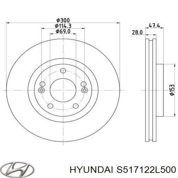 Передние тормозные диски S517122L500 Hyundai/Kia