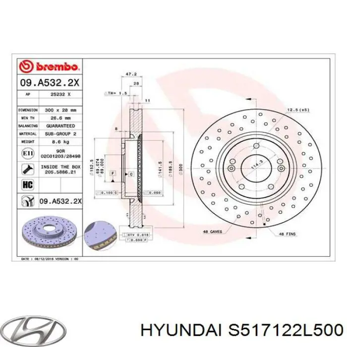 Передние тормозные диски S517122L500 Hyundai/Kia