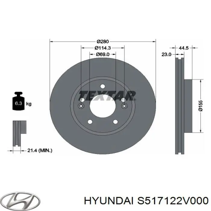 Тормоз дисковый передний Hyundai/Kia S517122V000 цена, от 36.24 USD