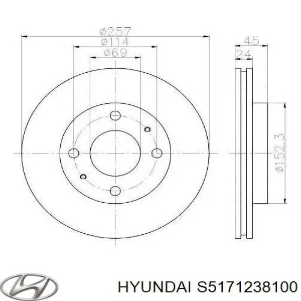 Передние тормозные диски S5171238100 Hyundai/Kia