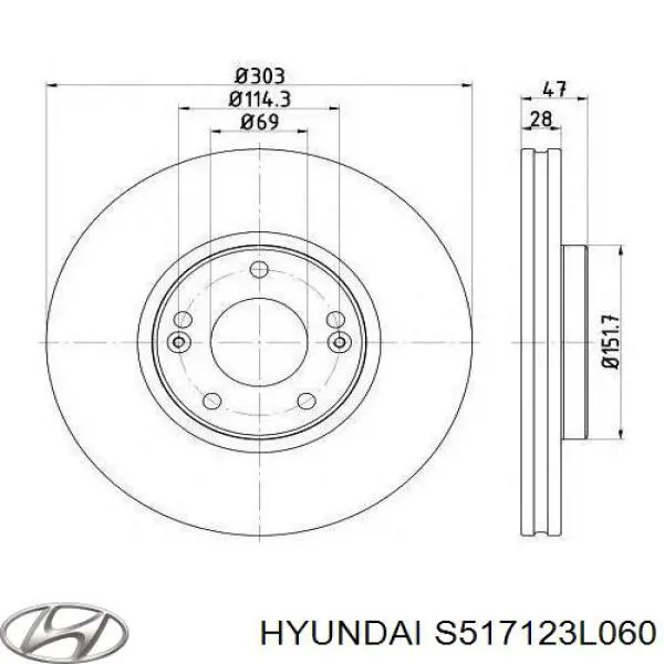 Передние тормозные диски S517123L060 Hyundai/Kia