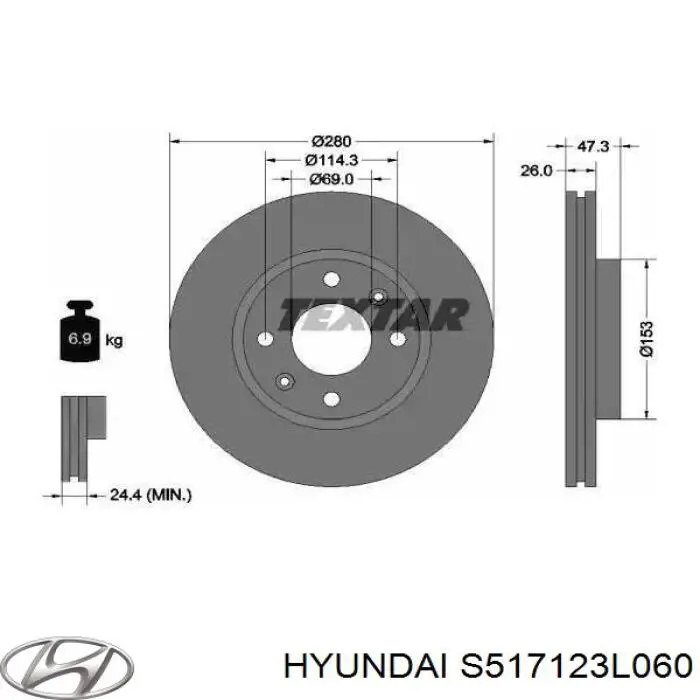 Тормоз дисковый передний Hyundai/Kia S517123L060 цена, от 66.04 USD