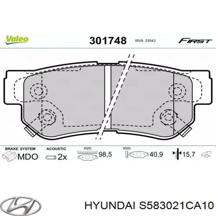 Купить S583021CA10 Hyundai/Kia Колодки тормозные задние, дисковые