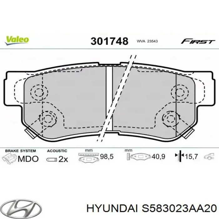 Купить S583023AA20 Hyundai/Kia Колодки тормозные задние, дисковые