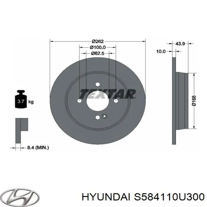 Задний тормозной диск Hyundai/Kia S584110U300 цена, от 39.44 USD