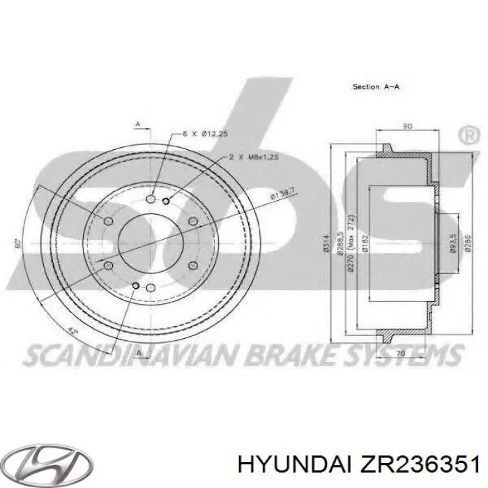 Тормозной барабан ZR236351 Hyundai/Kia