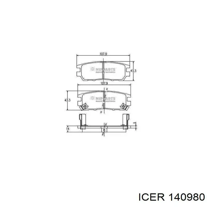 Задние тормозные колодки 140980 Icer