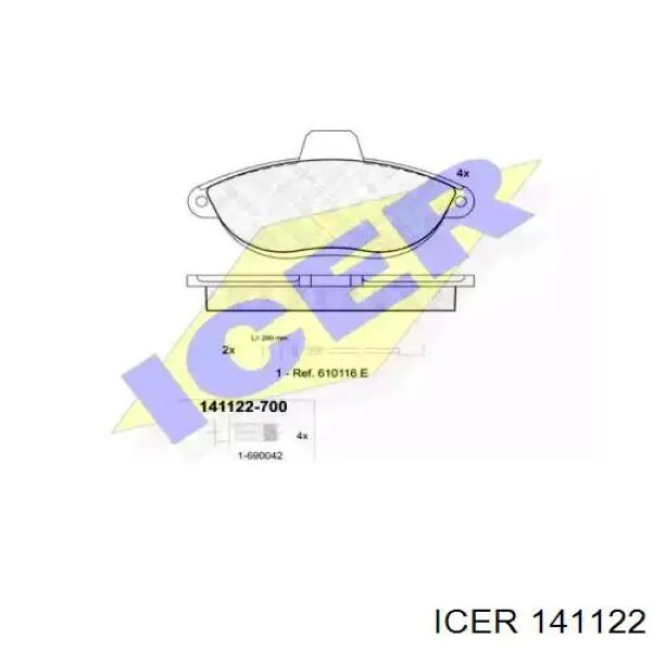 141122 Icer колодки тормозные передние дисковые