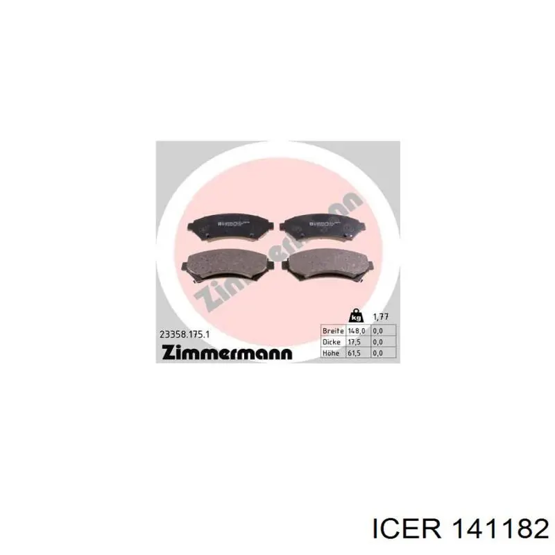 Передние тормозные колодки 141182 Icer