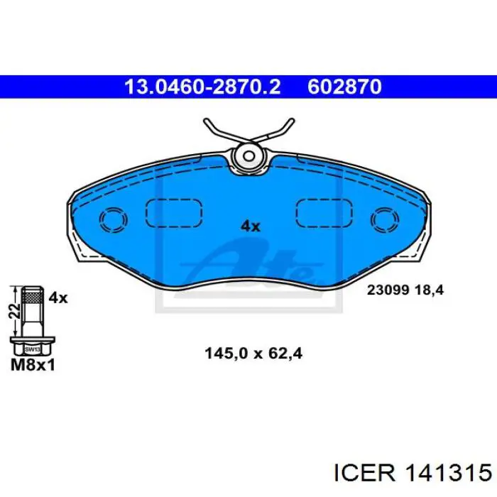 Передние тормозные колодки 141315 Icer