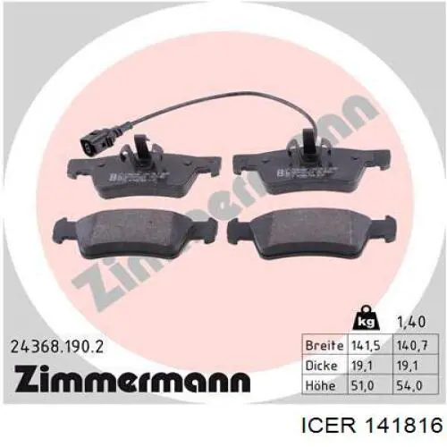 Купить 141816 Icer Колодки тормозные задние, дисковые