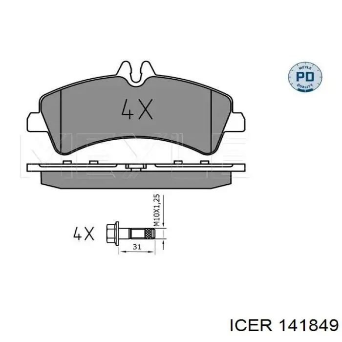 Задние тормозные колодки 141849 Icer
