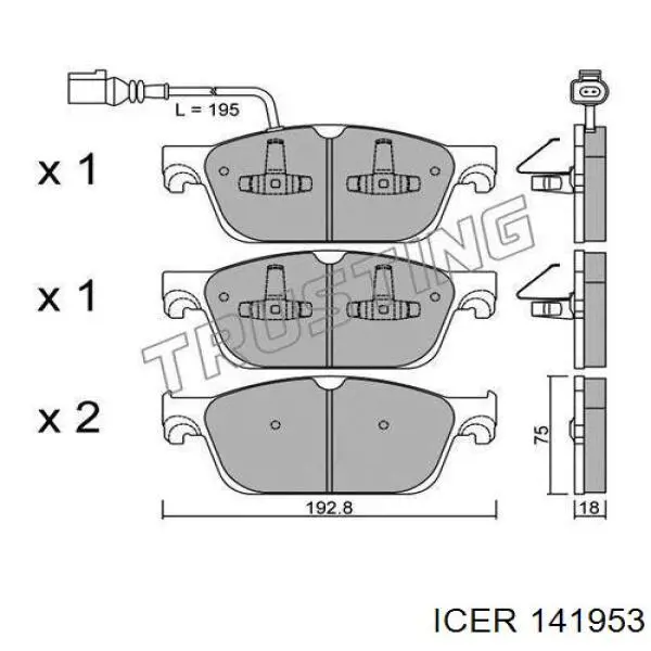 Передние тормозные колодки 141953 Icer