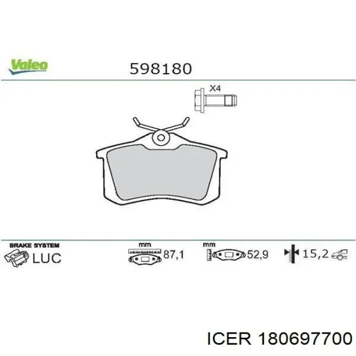 Купить 180697700 Icer Колодки тормозные задние, дисковые