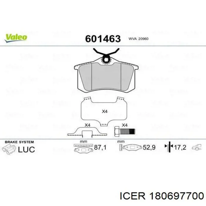 Задние тормозные колодки 180697700 Icer