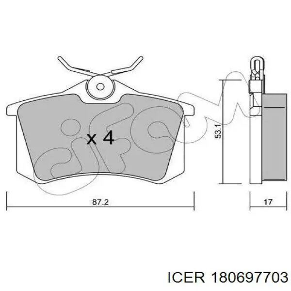 Pastillas de freno traseras 180697703 Icer