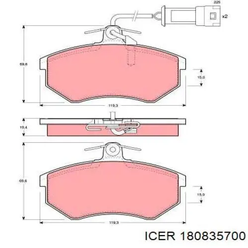 Передние тормозные колодки 180835700 Icer