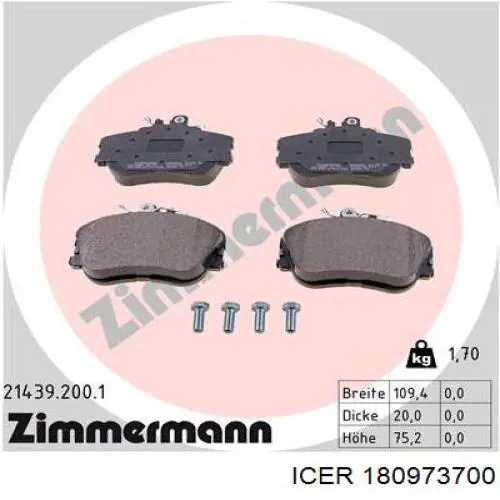 Тормозные колодки Icer 180973700