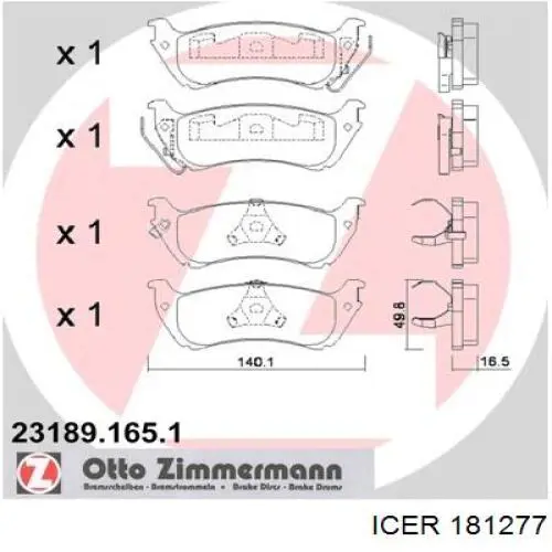 Задние тормозные колодки 181277 Icer