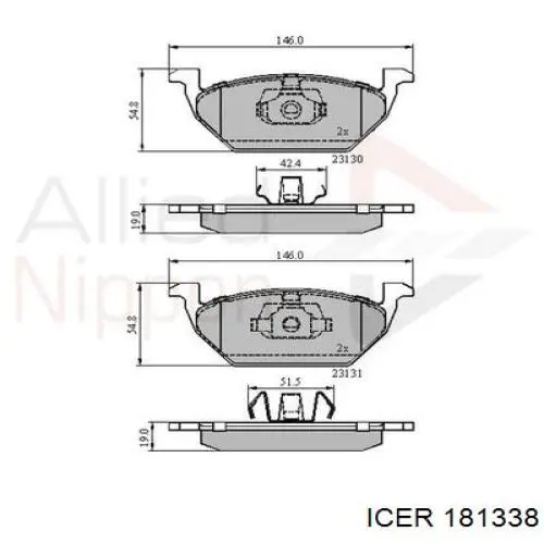 Передние тормозные колодки 181338 Icer