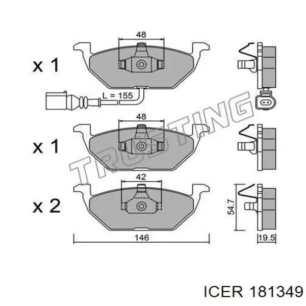 Передние тормозные колодки 181349 Icer