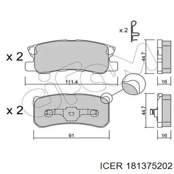 Задние дисковые колодки Icer 181375202