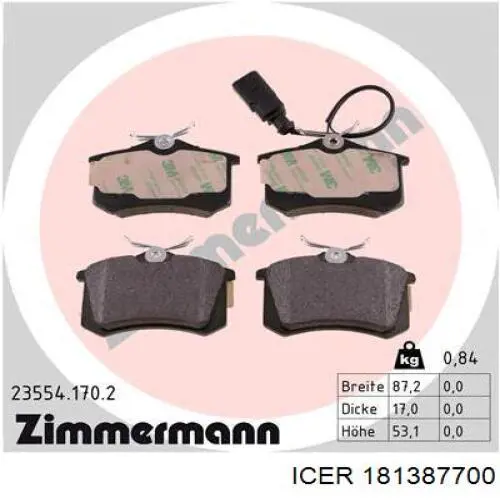 Задние тормозные колодки 181387700 Icer