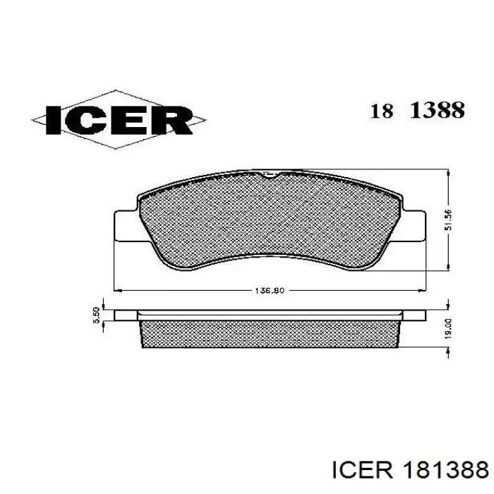 181388 Icer колодки тормозные передние дисковые