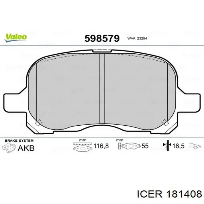 Передние тормозные колодки 181408 Icer