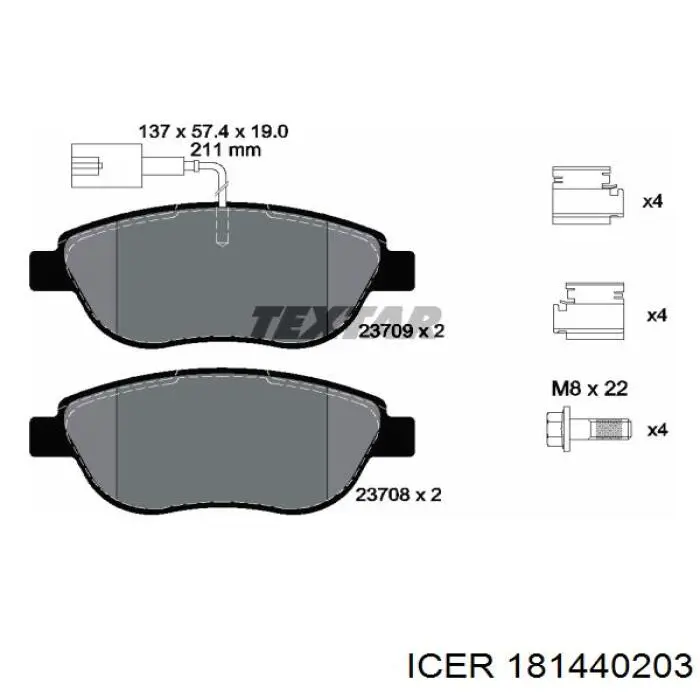 Передние тормозные колодки 181440203 Icer