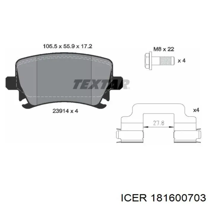 Задние тормозные колодки 181600703 Icer