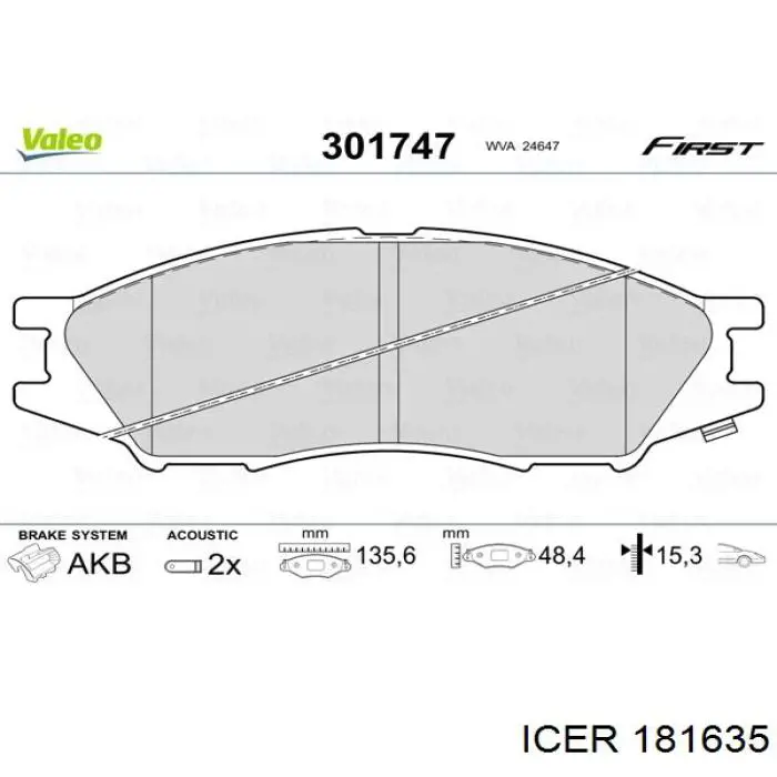 Передние тормозные колодки 181635 Icer