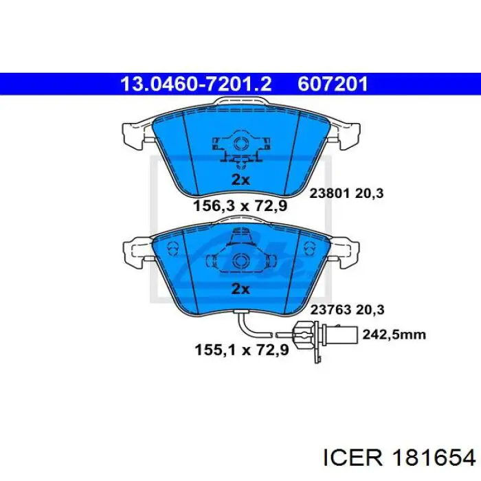 Передние тормозные колодки 181654 Icer