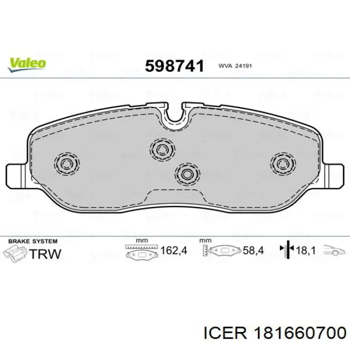 Передние тормозные колодки 181660700 Icer