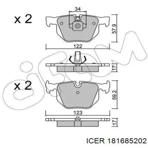 Купить 181685202 Icer Колодки тормозные задние, дисковые