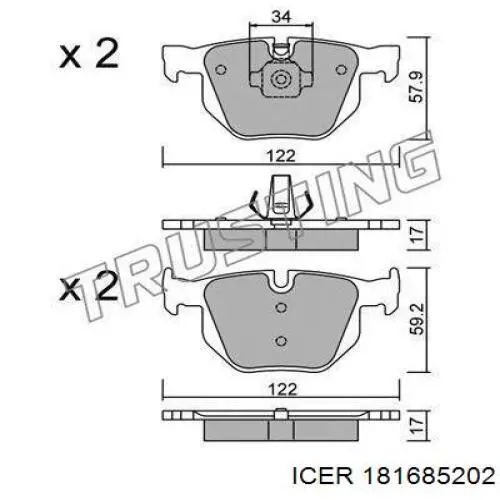 Задние тормозные колодки 181685202 Icer