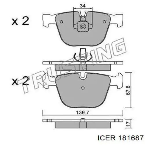 Задние тормозные колодки 181687 Icer