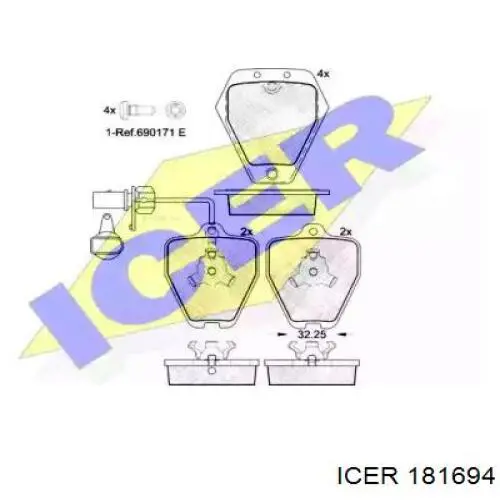 181694 Icer колодки тормозные передние дисковые