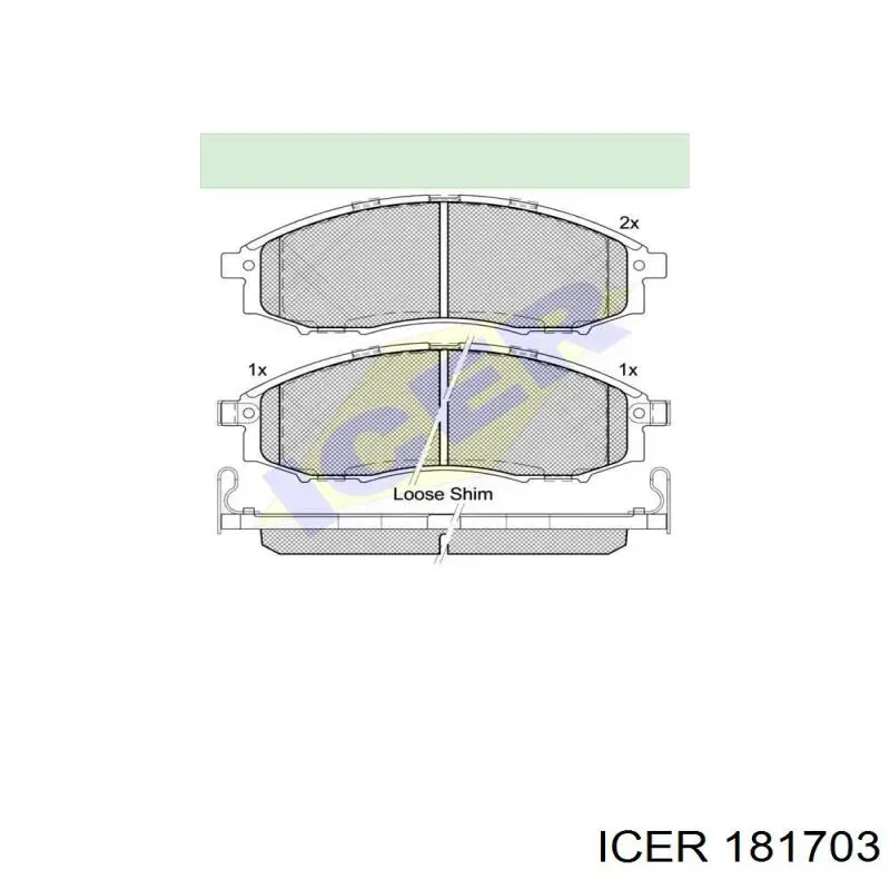Колодки гальмівні передні, дискові 181703 Icer