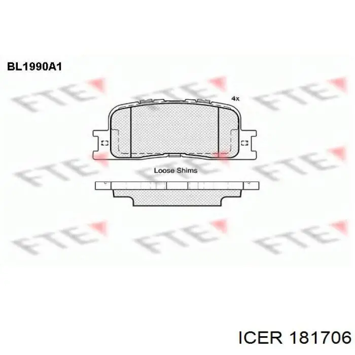 Задние тормозные колодки 181706 Icer