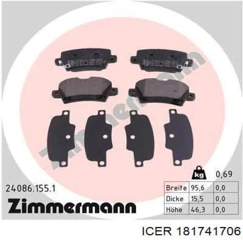 Купить 181741706 Icer Колодки тормозные задние, дисковые
