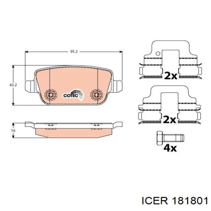 Задние тормозные колодки 181801 Icer